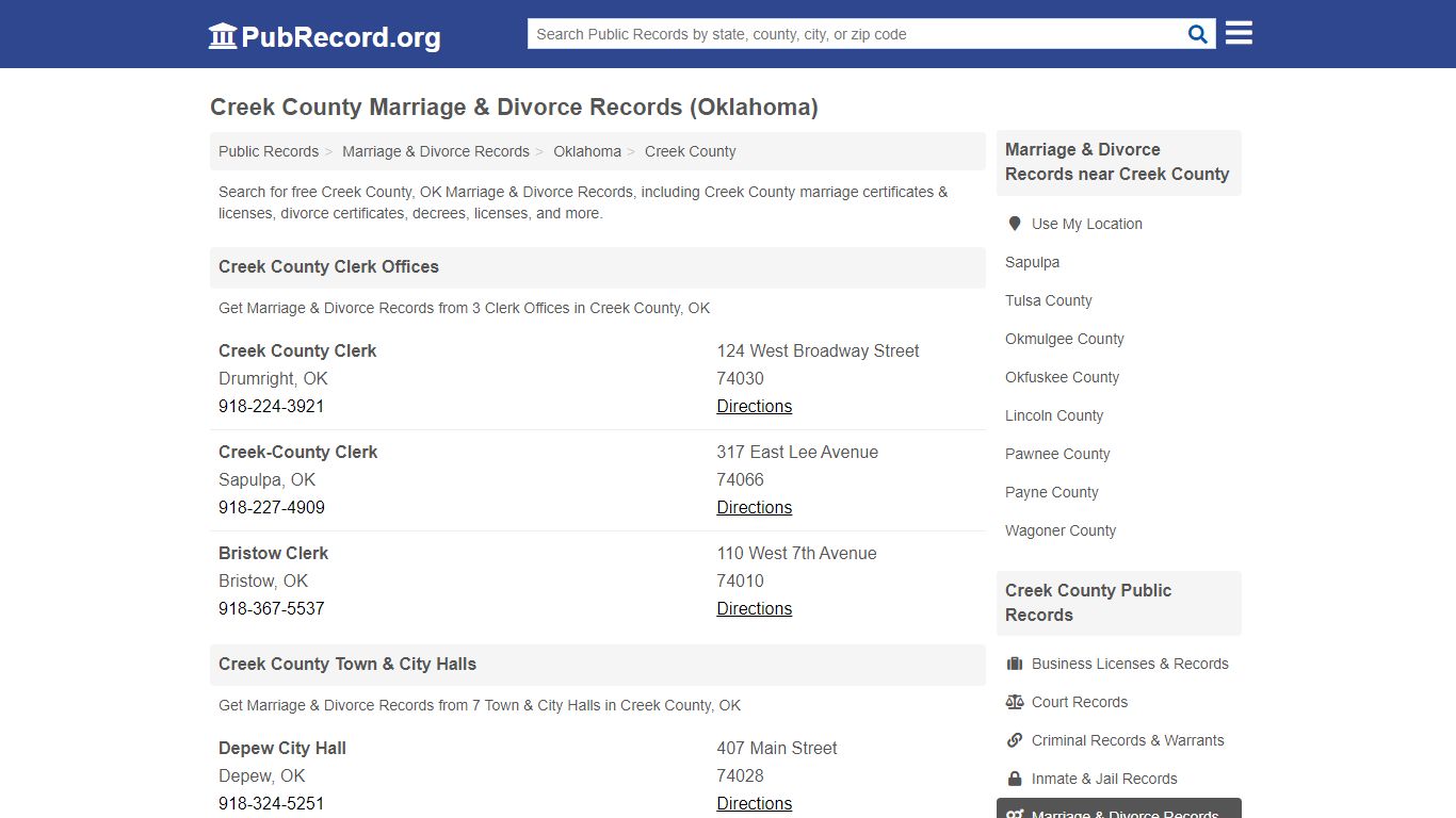 Creek County Marriage & Divorce Records (Oklahoma)